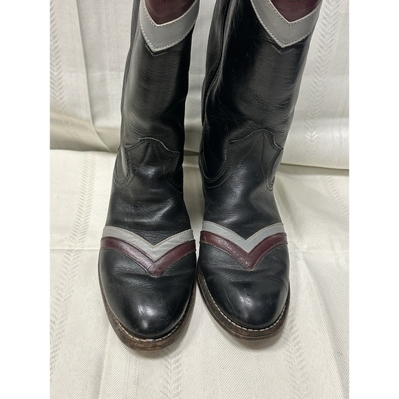 Vintage Miss Capezio Women's 5.5 Western Cowboy Boots‎ Black Leather V-Stripe - Picture 4 of 16
